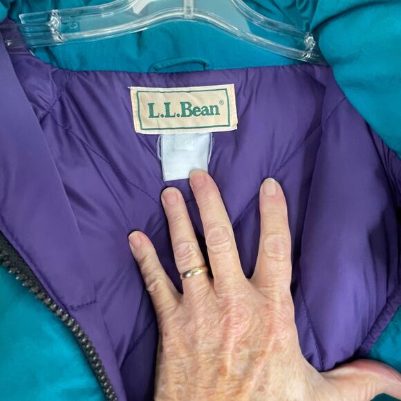 L.L.Bean Green Long Down Zip Up Jacket Coat Removeable Hoodie Vintage Women's XL - Picture 13 of 16